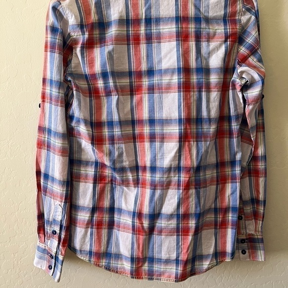 Cruel/Cinch western red white blue plaid long sleeve shirt - Picture 3 of 6